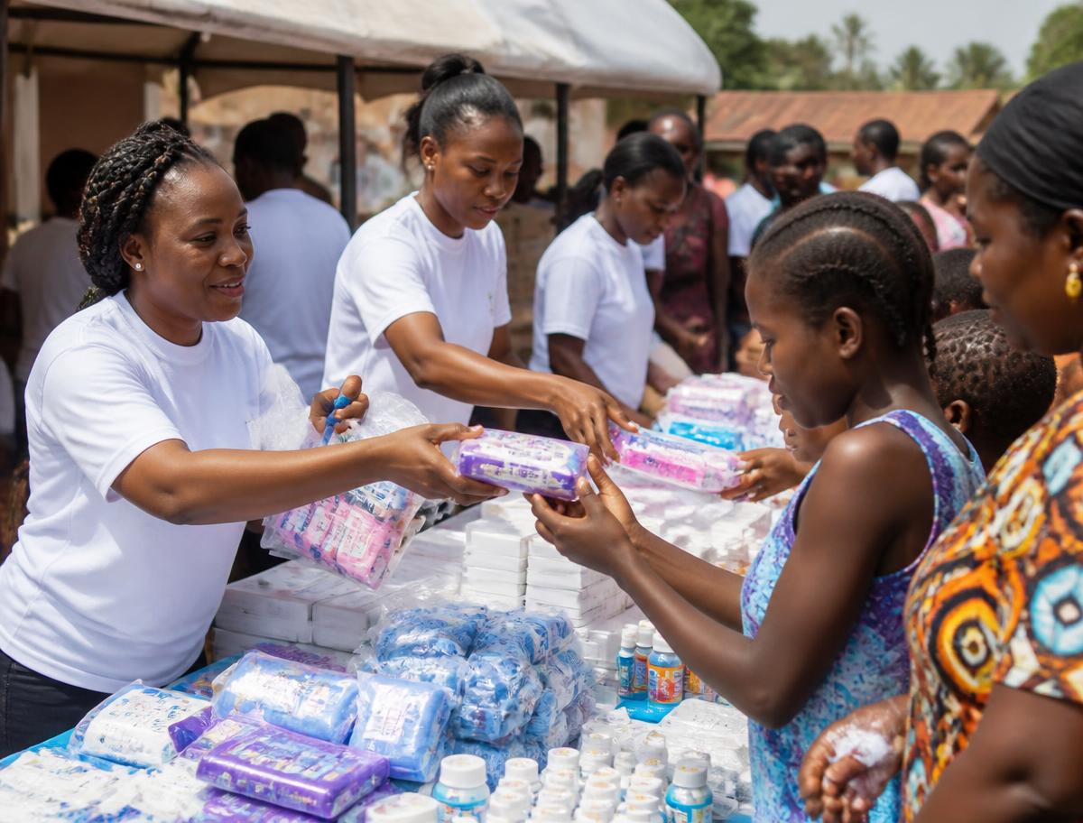 Distribution de produits d'hygiène lors d'une action de prévention